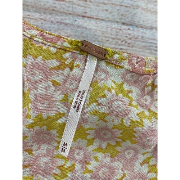 Free People Women's Yellow Floral Lace Up Mini Dress - Medium - Picture 10 of 14